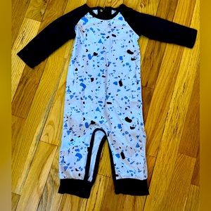 Monica + Andy one-piece romper “blue terrazzo” spattered paint